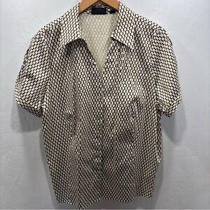 Avenue Classic Chocolate Brown & Cream Boho Button Down Blouse Top 18/20